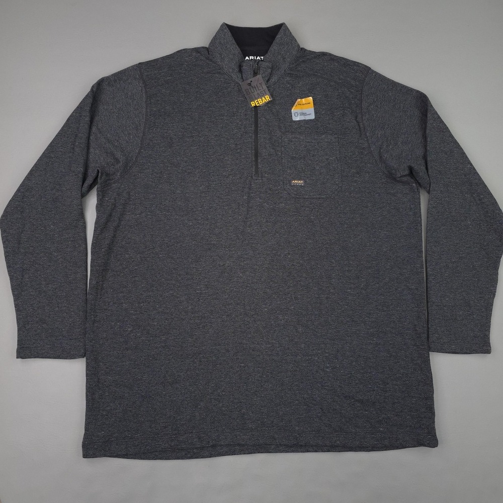 Ariat Rebar Pullover Mens 2XL Gray 1/4 Zip Workwear Long Sleeve Preshrunk Pocket